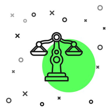 Beyaz arka planda izole edilmiş siyah ölçekli adalet simgesi. Hukuk mahkemesi sembolü. Denge tabelaları. Vektör İllüstrasyonu