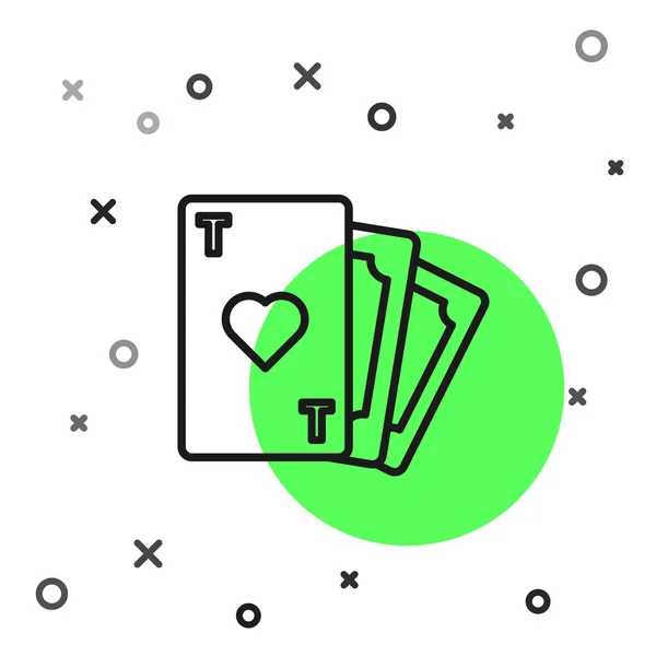 Linha preta Cartão de jogar com ícone de símbolo de coração isolado no fundo branco. Jogo de casino. Ilustração vetorial —  Vetores de Stock