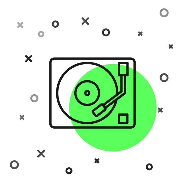 Black Line Vinyl Player mit einem Schallplattensymbol isoliert auf weißem Hintergrund. Vektorillustration — Stockvektor