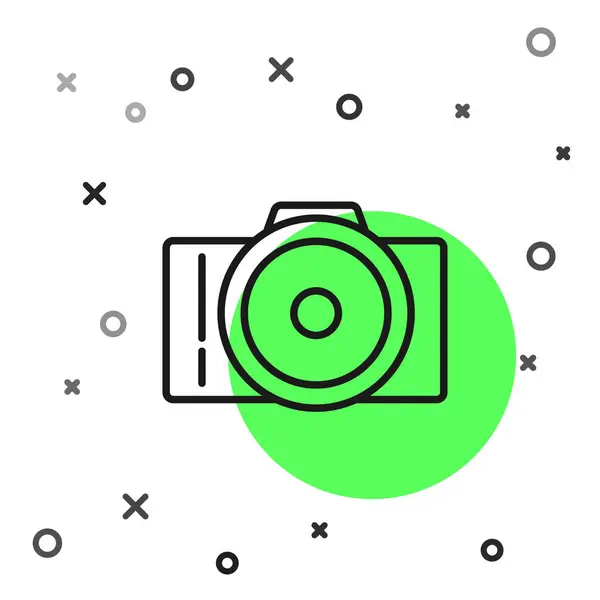 Linha preta Ícone da câmera fotográfica isolado no fundo branco. Ícone da câmara fotográfica. Ilustração vetorial — Vetor de Stock