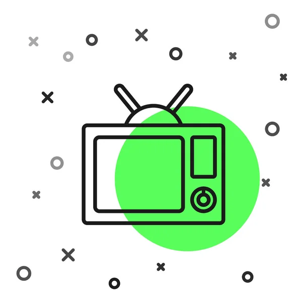 Icono de línea negra Tv aislado sobre fondo blanco. Señal de televisión. Ilustración vectorial — Vector de stock
