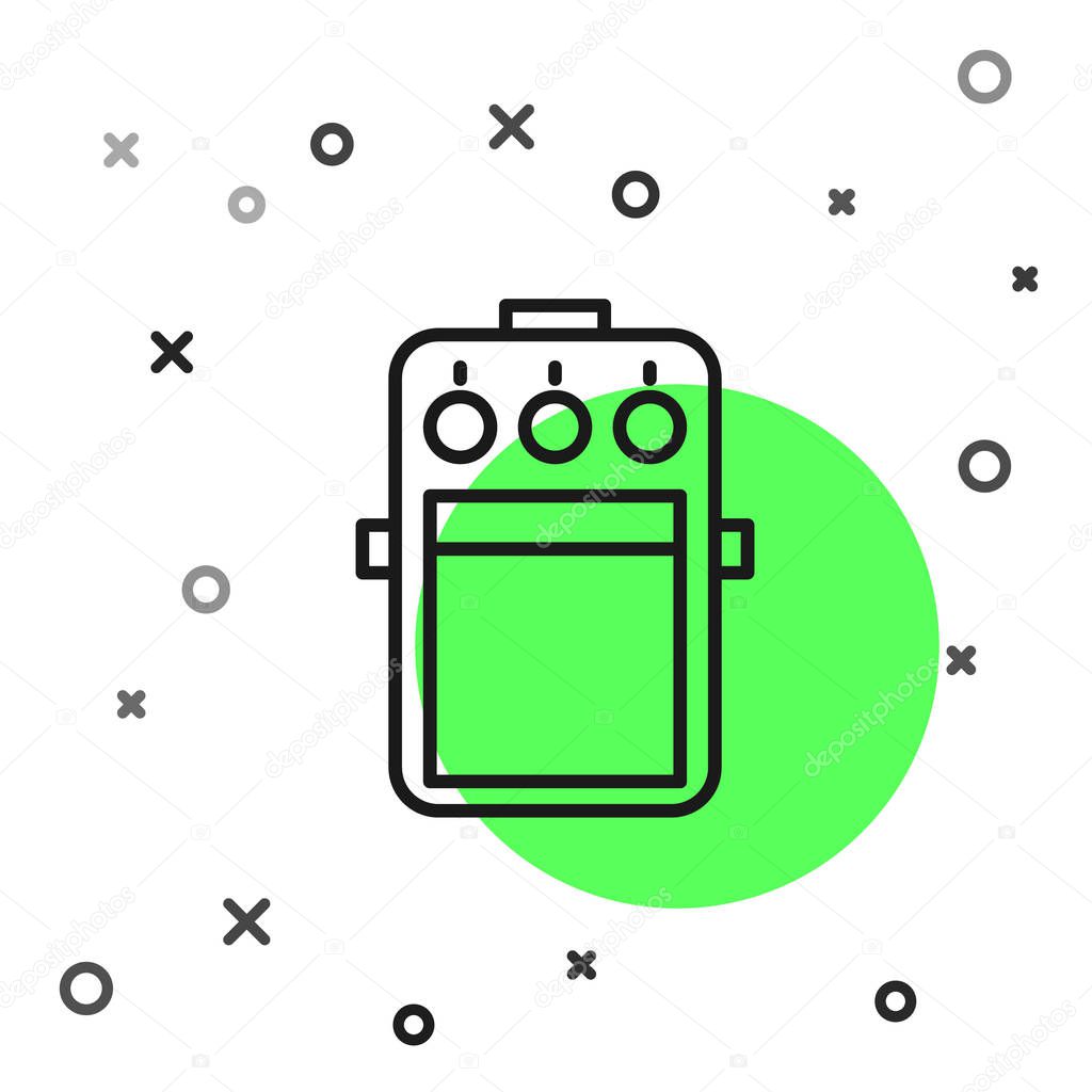 Black line Guitar pedal icon isolated on white background. Musical equipment. Vector Illustration