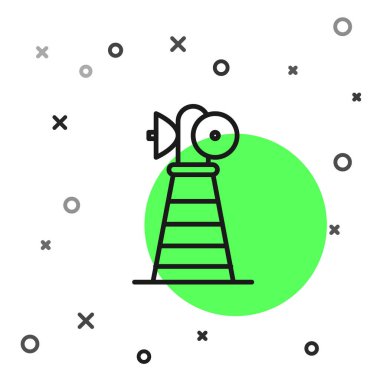 Beyaz arkaplanda siyah çizgi anten simgesi izole edildi. Radyo anteni kablosuz. Teknoloji ve ağ sinyali radyo anteni. Vektör İllüstrasyonu