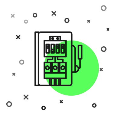 Siyah çizgi elektrik panel simgesi beyaz arkaplanda izole edildi. Vektör İllüstrasyonu