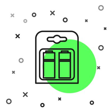 Beyaz arkaplanda izole edilmiş paket simgesindeki siyah çizgi pil. Şimşek sembolü. Vektör İllüstrasyonu