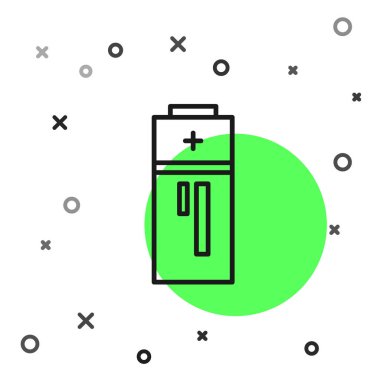 Siyah çizgi batarya simgesi beyaz arkaplanda izole edildi. Şimşek sembolü. Vektör İllüstrasyonu