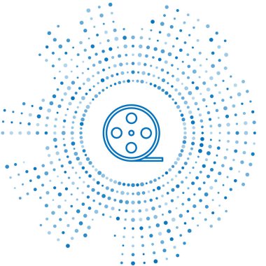 Mavi çizgi film makarası simgesi beyaz arkaplanda izole edildi. Soyut çember rastgele noktalar. Vektör İllüstrasyonu