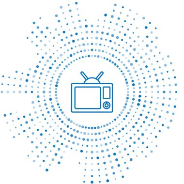 Mavi çizgi televizyon simgesi beyaz arkaplanda izole edildi. Televizyon tabelası. Soyut çember rastgele noktalar. Vektör İllüstrasyonu