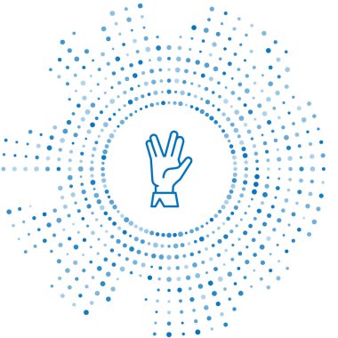 Mavi çizgi Vulkan selamlama simgesi beyaz arkaplanda izole edildi. Vulcan selamı. Spock sembolü. Soyut çember rastgele noktalar. Vektör İllüstrasyonu