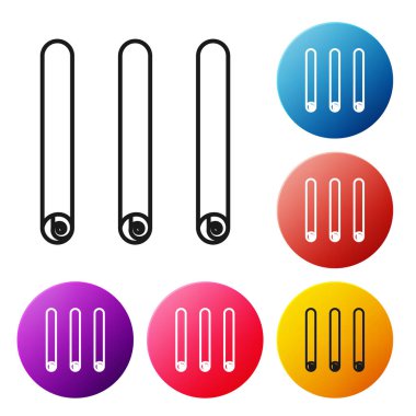 Siyah çizgi 3 rulo tarçın ikonu beyaz arka planda izole edildi. Aromatik baharat. Bulaşıklar için konserve. Yemek teması. Renkli daire düğmelerini ayarlayın. Vektör İllüstrasyonu