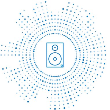 Mavi çizgi Stereo hoparlör simgesi beyaz arkaplanda izole edildi. Ses sistemi hoparlörleri. Müzik ikonu. Müzikal sütun hoparlörü. Soyut çember rastgele noktalar. Vektör İllüstrasyonu