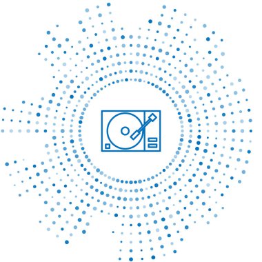 Beyaz arkaplanda izole edilmiş vinil disk simgesi olan mavi çizgi Vinil oynatıcı. Soyut çember rastgele noktalar. Vektör İllüstrasyonu