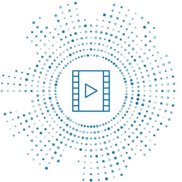 Blaue Linie spielt Video-Symbol isoliert auf weißem Hintergrund ab. Filmstreifen mit Spielzeichen. abstrakte Kreis zufällige Punkte. Vektorillustration — Stockvektor