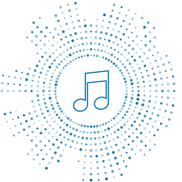 Linha azul Nota musical, ícone de tom isolado no fundo branco. Pontos aleatórios de círculo abstrato. Ilustração vetorial — Vetor de Stock