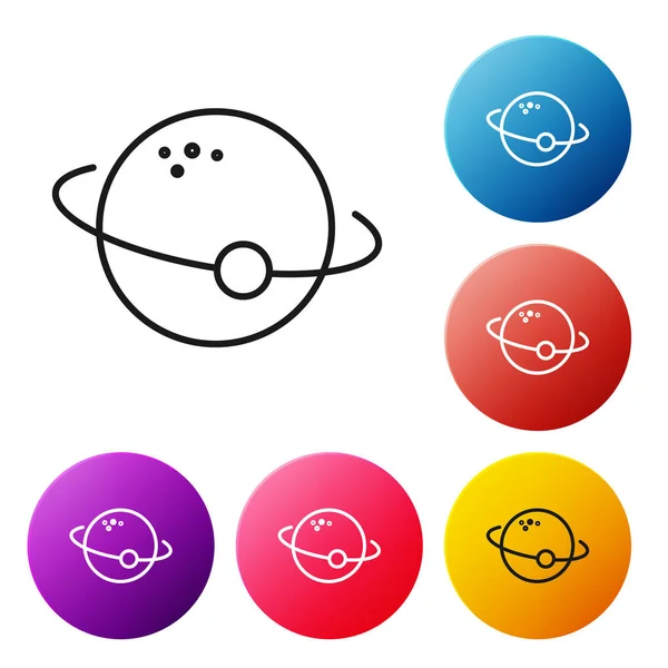 Icona Black line Planet isolata su sfondo bianco. Set icone colorati pulsanti cerchio. Illustrazione vettoriale — Vettoriale Stock