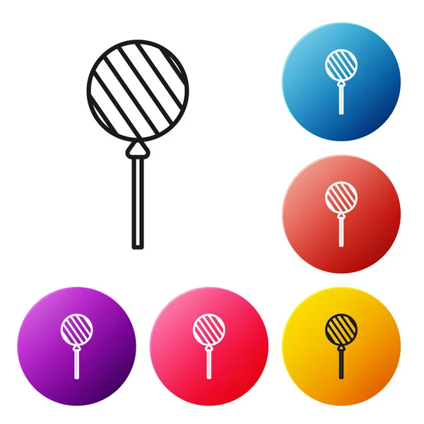 Black line Lollipop icon isolated on white background. Food, delicious symbol. Set icons colorful circle buttons. Vector Illustration — Stock Vector