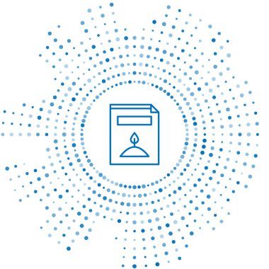 Mavi çizgi. Beyaz arka planda izole edilmiş belli bir bitki simgesinin tohumlarıyla dolu bir paket. Soyut çember rastgele noktalar. Vektör İllüstrasyonu