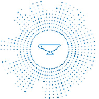Mavi çizgili sos teknesi simgesi beyaz arkaplanda izole edilmiş. Sos kasesi. Soyut çember rastgele noktalar. Vektör İllüstrasyonu