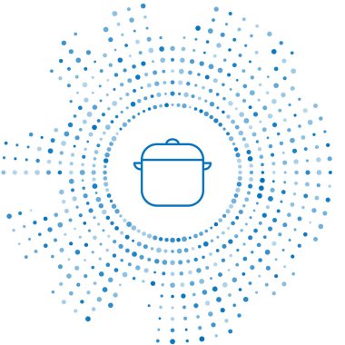 Mavi çizgi yemek pişirme ikonu beyaz arkaplanda izole edildi. Haşlama ya da güveç besin sembolü. Soyut çember rastgele noktalar. Vektör İllüstrasyonu