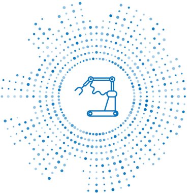 Mavi çizgi endüstriyel robot robot kol fabrikası ikonu beyaz arka planda izole edildi. Endüstriyel robot manipülatörü. Soyut çember rastgele noktalar. Vektör İllüstrasyonu