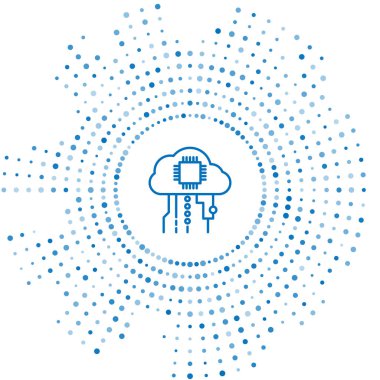 Beyaz arkaplanda izole edilmiş şeylerin mavi çizgi interneti. Bulut hesaplama tasarım konsepti. Dijital ağ bağlantısı. Soyut çember rastgele noktalar. Vektör İllüstrasyonu