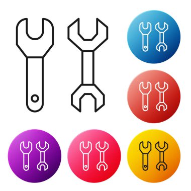 Siyah çizgi simgesi beyaz arkaplanda izole edildi. Renkli daire düğmelerini ayarlayın. Vektör İllüstrasyonu