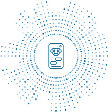 Mavi çizgi robot simgesi beyaz arkaplanda izole edildi. Robot simgesi. Soyut çember rastgele noktalar. Vektör İllüstrasyonu
