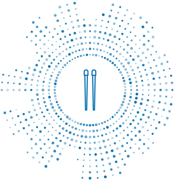 Blauwe lijn Voedselstokjes pictogram geïsoleerd op witte achtergrond. Houten Chinese stokjes voor Aziatische gerechten. Oosterse gebruiksvoorwerpen. Abstracte cirkel willekeurige stippen. Vector Illustratie — Stockvector