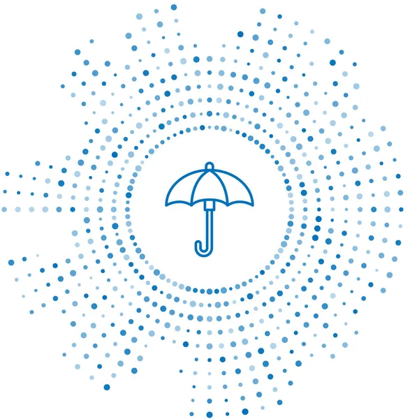 Niebieska linia Ikona parasola odizolowana na białym tle. Wodoodporna ikona. Ochrona, bezpieczeństwo, koncepcja bezpieczeństwa. Symbol wodoodporny. Abstrakcyjne kółko przypadkowych kropek. Ilustracja wektora — Wektor stockowy