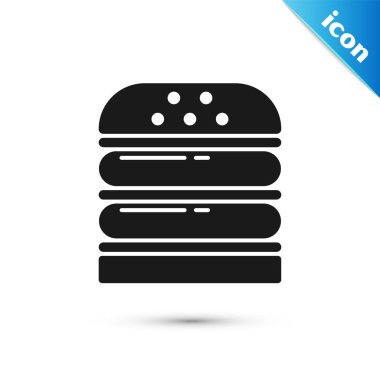 Siyah Burger simgesi beyaz arka plan üzerinde izole. Hamburger simgesi. Cheeseburger sandviç işareti. Fast food menüsü. Vektör İllüstrasyonu
