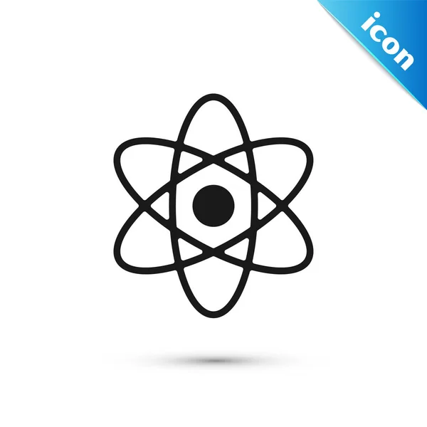 Black Atom icon isolated on white background. Symbol of science, education, nuclear physics, scientific research. Vector Illustration — Stock Vector