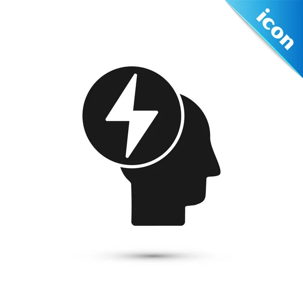 Schwarzer Kopf und elektrisches Symbol isoliert auf weißem Hintergrund. Vektorillustration — Stockvektor