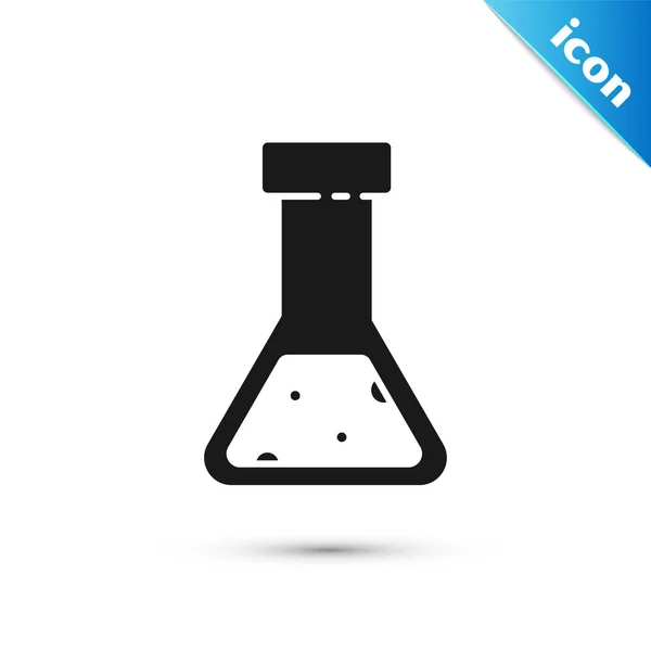 Tubo de ensayo negro y matraz icono de prueba de laboratorio químico aislado sobre fondo blanco. Signo de cristalería del laboratorio. Ilustración vectorial — Vector de stock