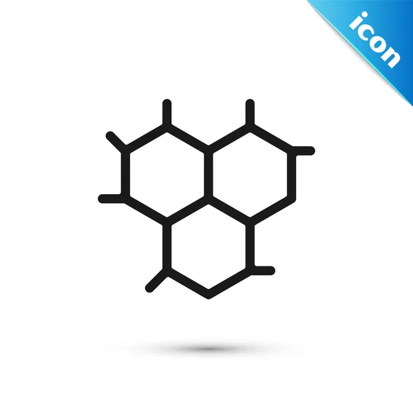 Ícone de fórmula química preta isolado no fundo branco. Hexágono abstrato para inovação medicina, saúde, pesquisa e ciência. Ilustração vetorial —  Vetores de Stock