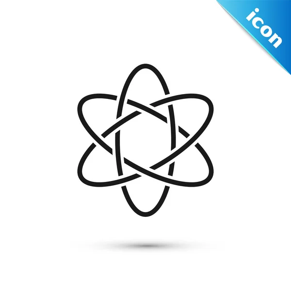 Ícone do Átomo Negro isolado no fundo branco. Símbolo da ciência, educação, física nuclear, pesquisa científica. Ilustração vetorial — Vetor de Stock
