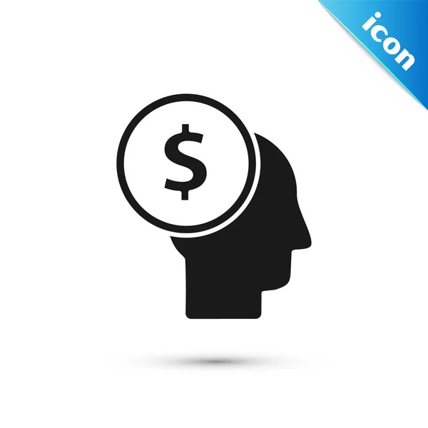 Black Business man planning mind icon isolated on white background. Human head with dollar. Idea to earn money. Business investment growth. Vector Illustration — Stock Vector