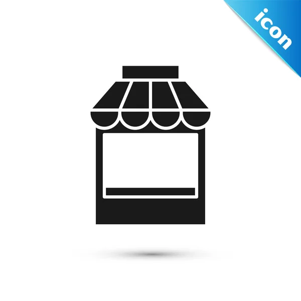 Zwart Shopping gebouw of winkel pictogram geïsoleerd op witte achtergrond. Winkel bouw. Vector Illustratie — Stockvector