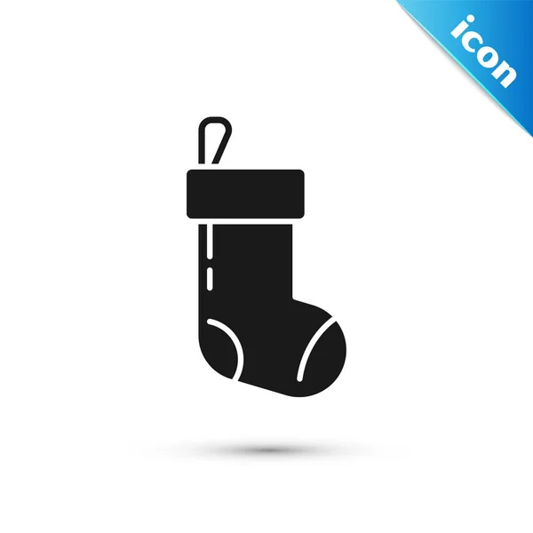 Icono negro de calcetines navideños aislado sobre fondo blanco. Feliz Navidad y Feliz Año Nuevo. Ilustración vectorial — Archivo Imágenes Vectoriales