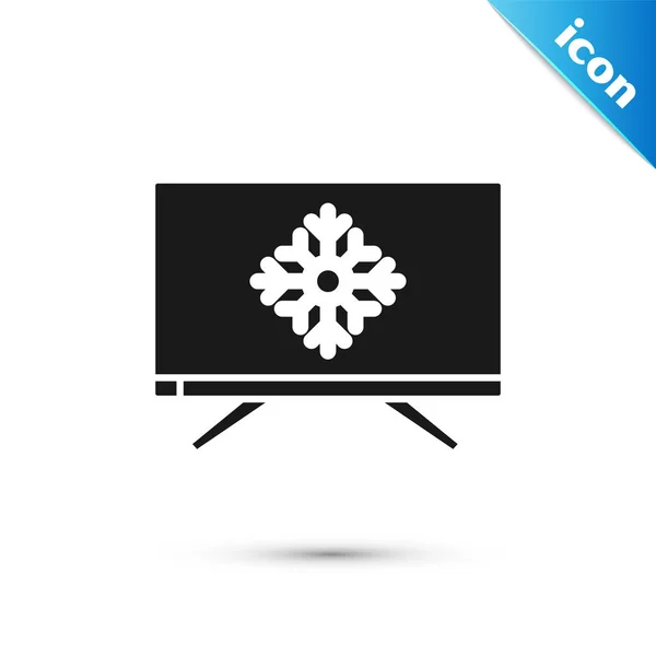 Black Merry Christmas on television and snowflake icon isolated on white background. Happy New Year. Vector Illustration — Stock Vector