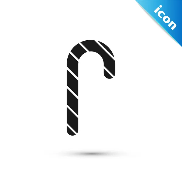 Bastón de caramelo de Navidad negro con rayas icono aislado sobre fondo blanco. Feliz Navidad y Feliz Año Nuevo. Ilustración vectorial — Vector de stock