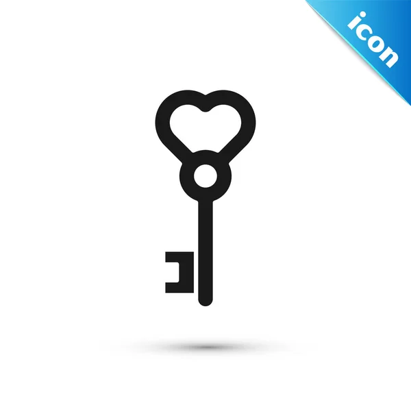 Black Key in heart shape icon isolated on white background. Valentines day. Vector Illustration — Stock Vector