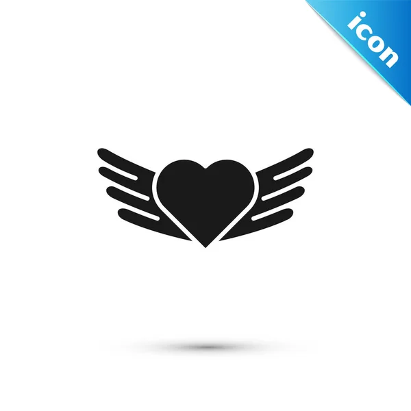 Corazón negro con alas icono aislado sobre fondo blanco. Símbolo de amor. Día de San Valentín. Ilustración vectorial — Vector de stock