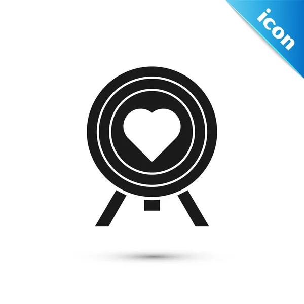Black Heart w centrum rzutki cel ikona cel izolowane na białym tle. Walentynki. Ilustracja wektora — Wektor stockowy