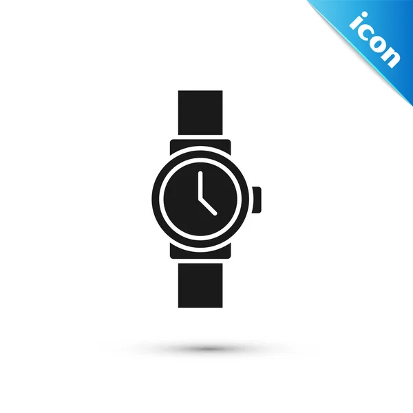 Reloj de muñeca negro icono aislado sobre fondo blanco. Icono del reloj de pulsera. Ilustración vectorial — Vector de stock