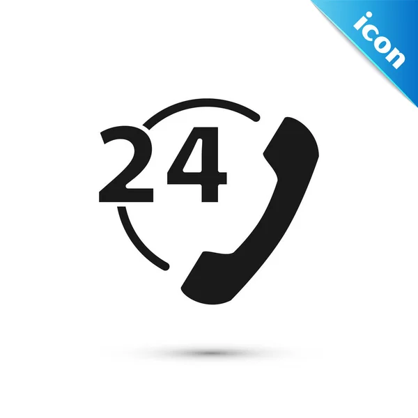 Zwarte telefoon 24 uur ondersteuning pictogram geïsoleerd op witte achtergrond. De hele dag door Customer Support Call-Center. Full-time Call diensten. Vector illustratie — Stockvector