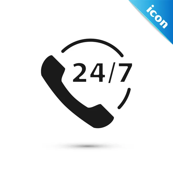 Schwarzes Telefon 24 Stunden Support-Symbol isoliert auf weißem Hintergrund. ganztägiges Kundendienst-Call-Center. Vollzeit-Rufdienste. Vektorillustration — Stockvektor