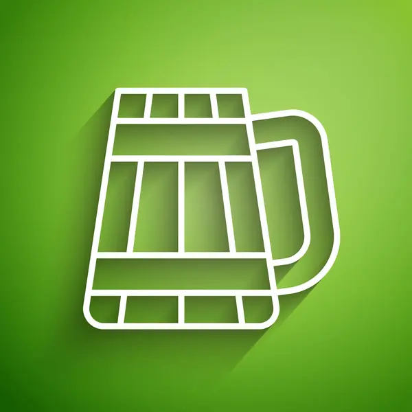 Linha branca Ícone de caneca de cerveja de madeira isolado no fundo verde. Ilustração vetorial —  Vetores de Stock