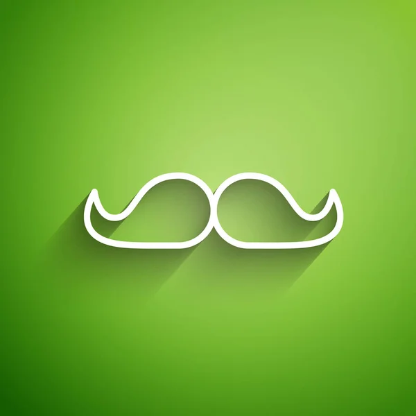 Línea blanca Icono de bigote aislado sobre fondo verde. Símbolo de barbería. Estilo de pelo facial. Ilustración vectorial — Archivo Imágenes Vectoriales