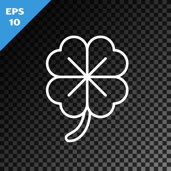 White line Four leaf clover icon isolated on transparent dark background. Happy Saint Patrick day. Vector Illustration