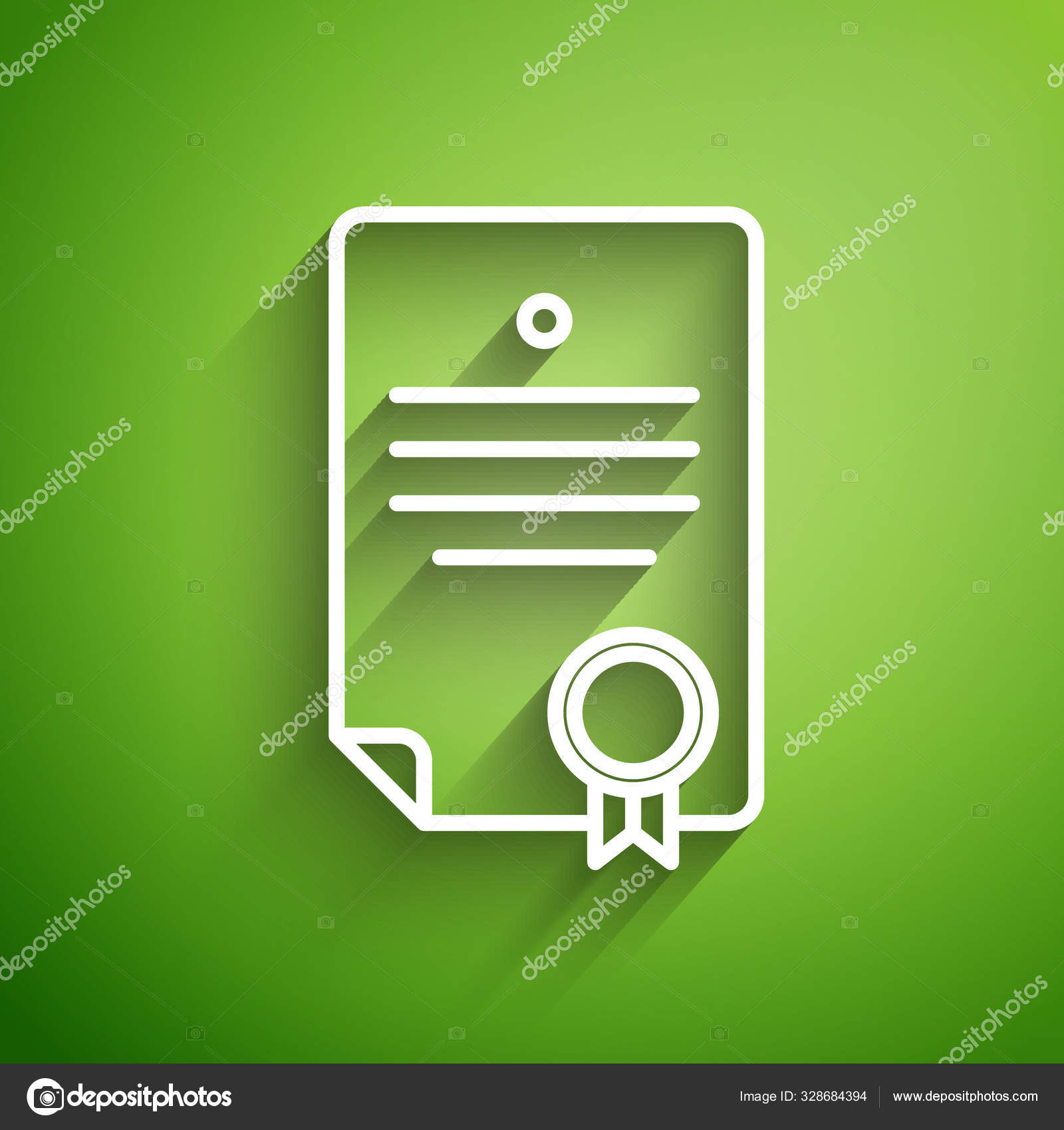 White line Certificate template icon isolated on green background